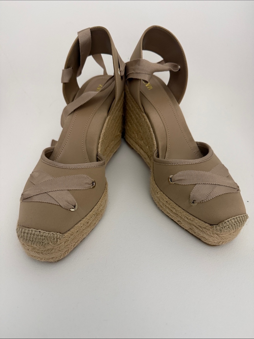 Zara Beige Espadrille Wedge Sandals with Ankle Ties NWOT